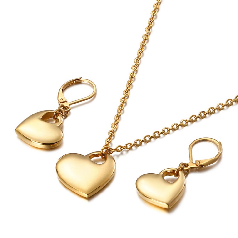Fashion stainless steel hollow heart-shaped necklace and earrings